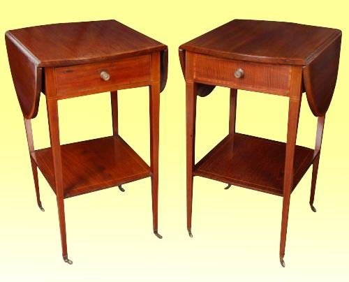 Near  Pair of Antique Inlaid Mahogany  Side Tables