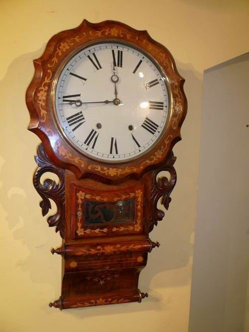 A Superb Victorian Inlaid Mahogany Drop Dial Wall