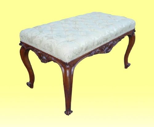 Quality Large Antique Walnut Upholstered Stool