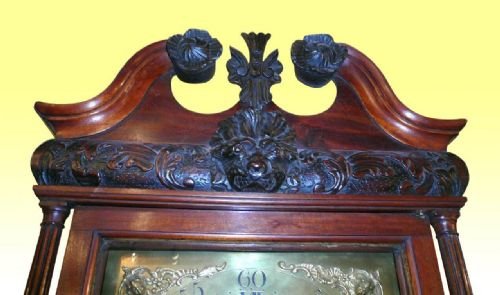 fig 1. A Majestic Irish Georgian Antique Longcase Grandfather Clock by Dan O'Neill Dublin