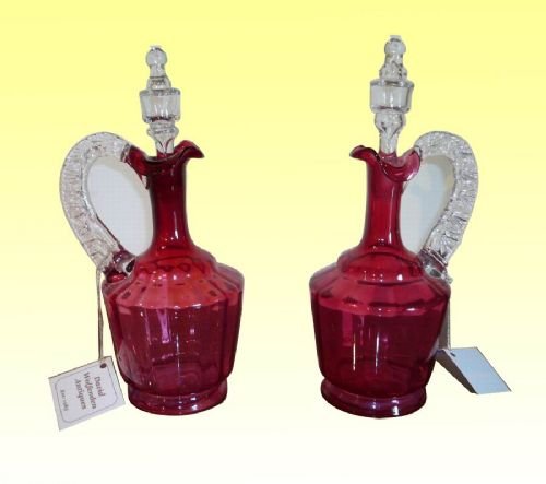 Pair of Antique Ruby Glass Decanters