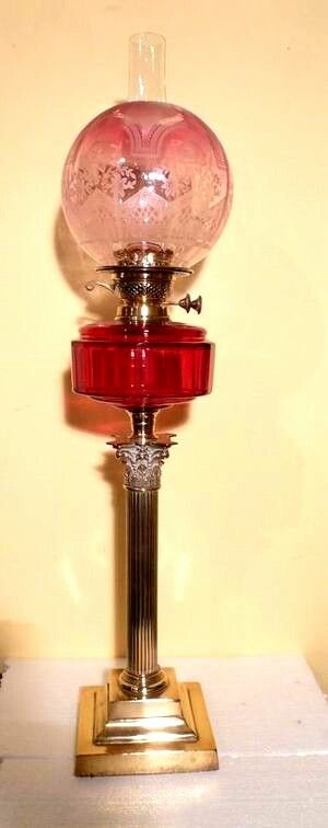 Victorian Corinthian Column Antique Oil Lamp