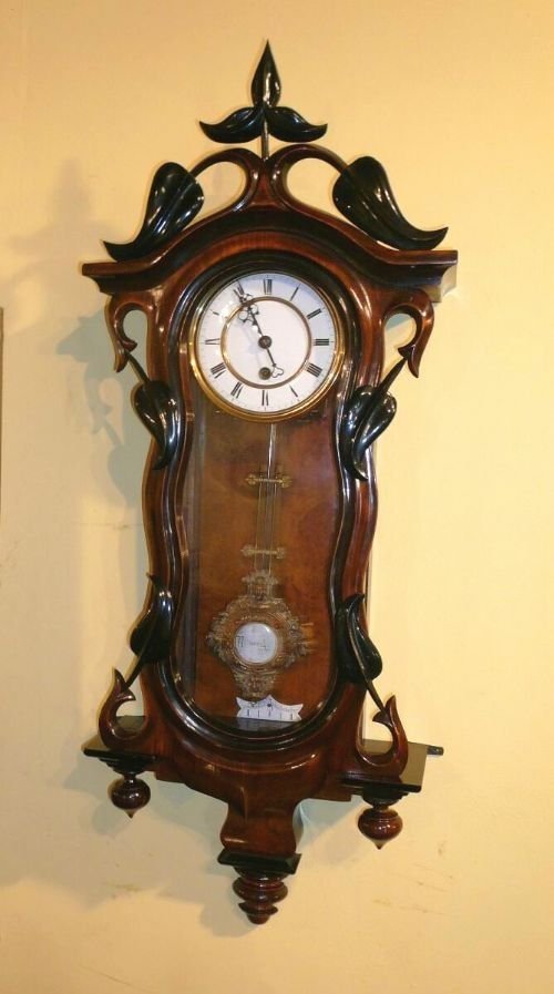 Superb Black and Burr Walnut Antique Art Nouveau 
Vienna Clock