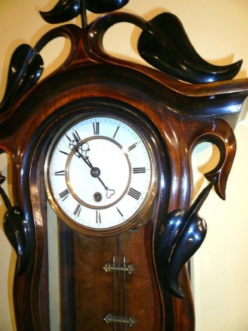 fig 1. Superb Black and Burr Walnut Antique Art Nouveau
Vienna Clock