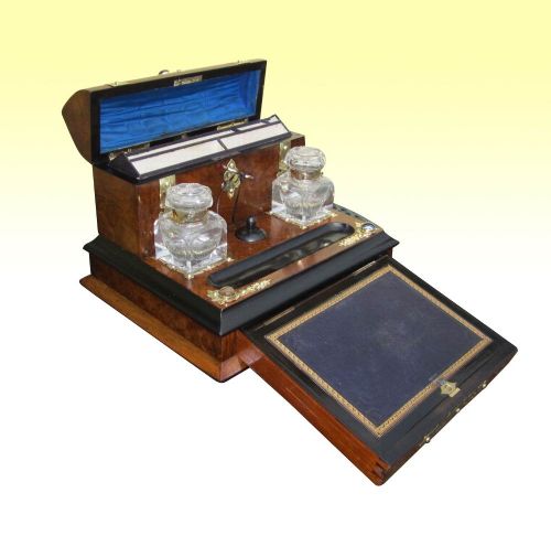 Superb Victorian Brass Mounted Burr Walnut Desk Set
