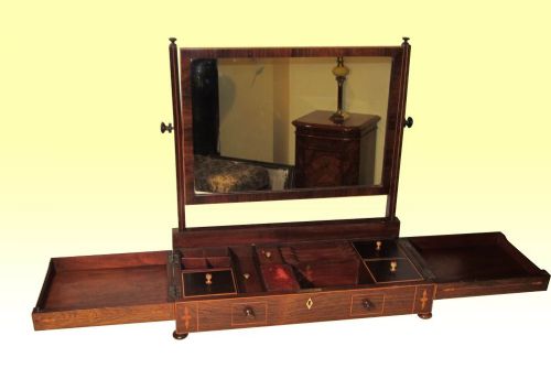 Inlaid Rosewood Georgian Period Dressing Table Cheval Mirror