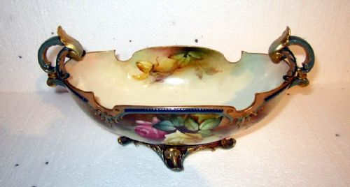 fig 1. Royal Worcester antique boat shaped bowl signed A Hood 