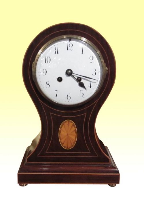 Large Inlaid Mahogany Balloon Mantel Clock