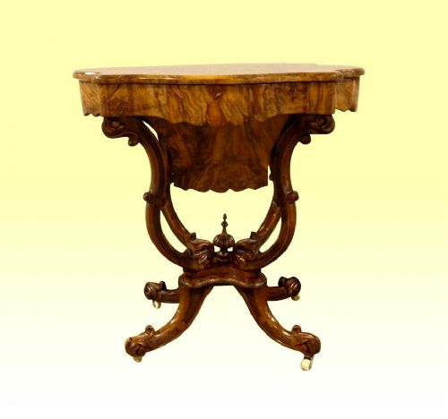Magnificent Inlaid Burr Walnut
 Antique Sewing 
Work Table
