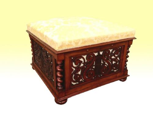 Magnificent Large  Antique Walnut Canterbury Stool {Ottoman}