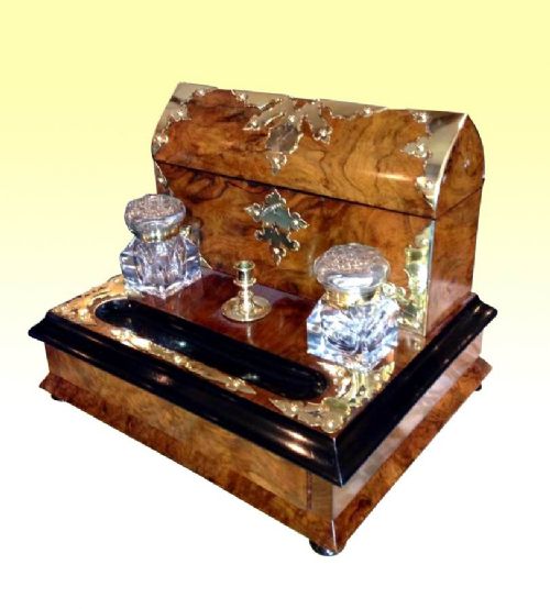 Quality Brass Bound Burr
walnut Antique Writing Box

