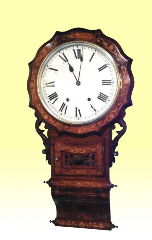 Antique Inlaid Walnut Drop Dial Wall Clock