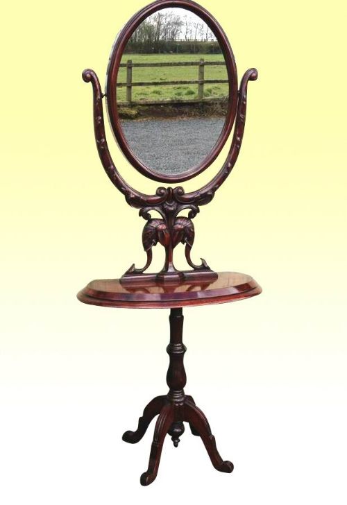 Unusual Early Victorian Mahogany Cheval Mirror
