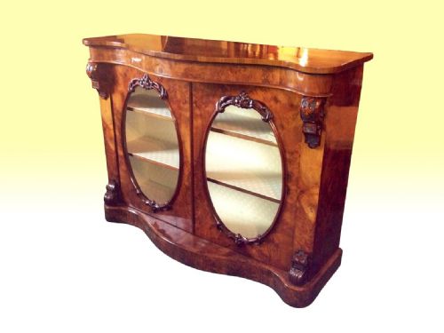 Burr Walnut Serpentined Shape Antique Display Cabinet