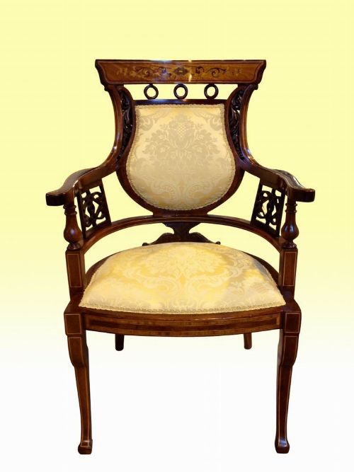 Fabulous Antique Inlaid Mahogany  Arm Chair