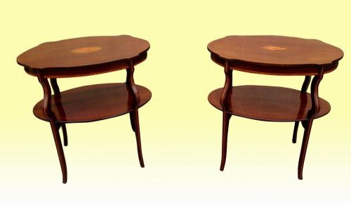 Superb Pair of Antique Inlaid Mahogany  Tables