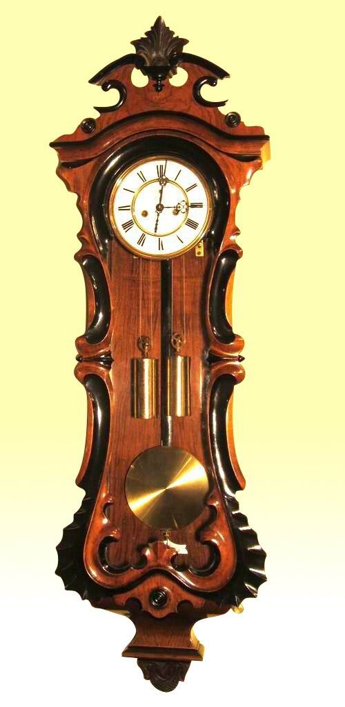 Very Fine Quality  Antique Ebonised and Figured Walnut Serpentined Shaped Double Weighted Vienna Wall Clock