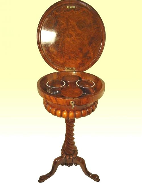 Magnificant Antique Burr Walnut Tea Poy Lamp Table.