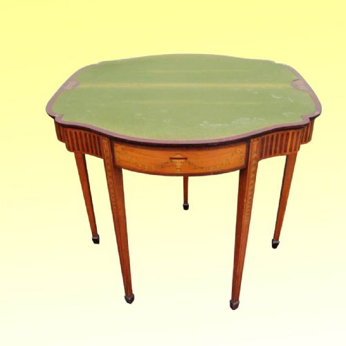 SUPERB INLAID AND PAINTED SATINWOOD 19TH CENTURY TURN OVER LEAF GAMES TABLE - ADDITIONAL PHOTO 5
