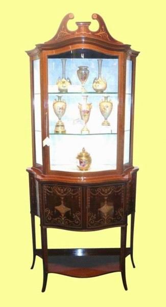 Magnificant Inlaid Mahogany Antique Display Cabinet