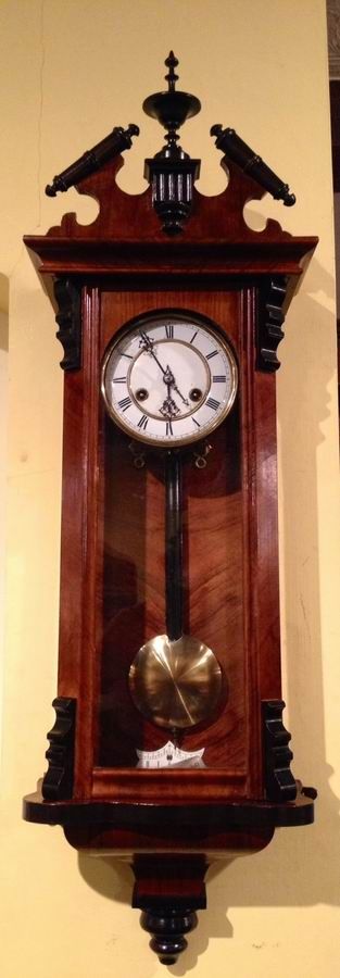 A Quality Black and Walnut, Antique Vienna Wall Clock