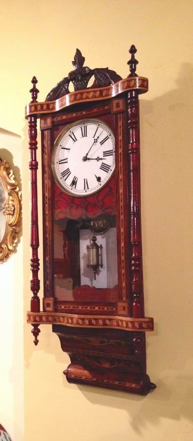 fig 1. Superb antique inlaid walnut drop dial wall clock