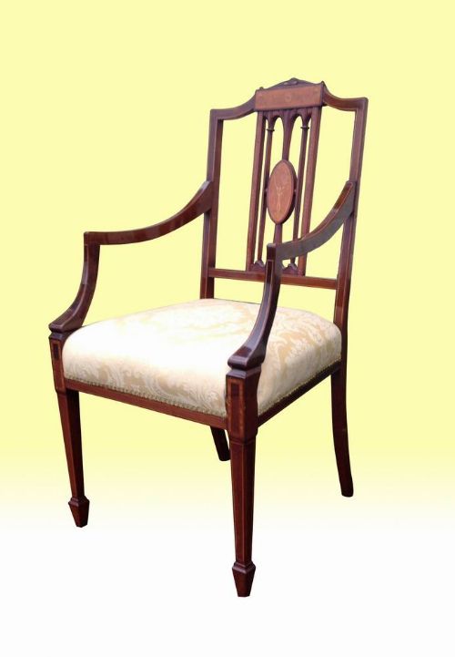 Beautiful Antique Mahogany and Satinwood Inlaid Armchair / Desk Chair