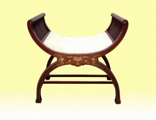 Superb Inlaid Mahogany X Frame Antique Dressing Stool