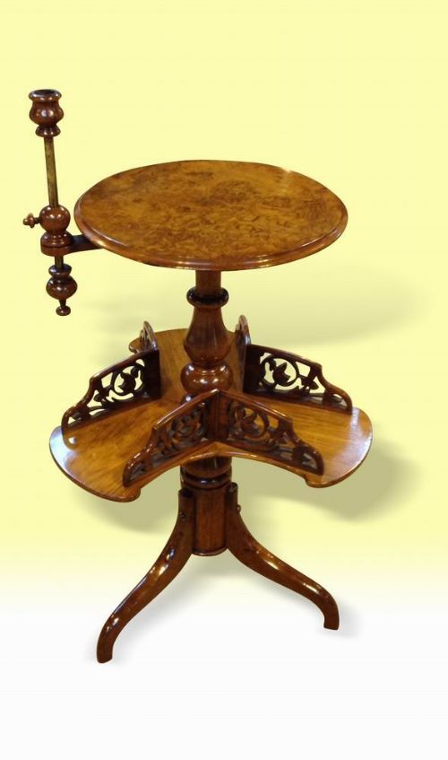 Superb Victorian Antique Burr Walnut Revolving Book Table