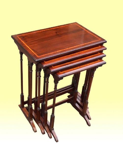 Superb Nest of Four Antique Inlaid Mahogany  Tables