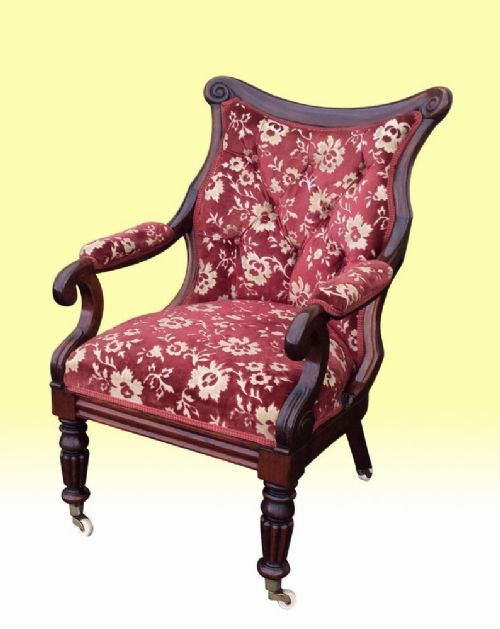 Quality Antique Regency Rosewood Library Arm Chair