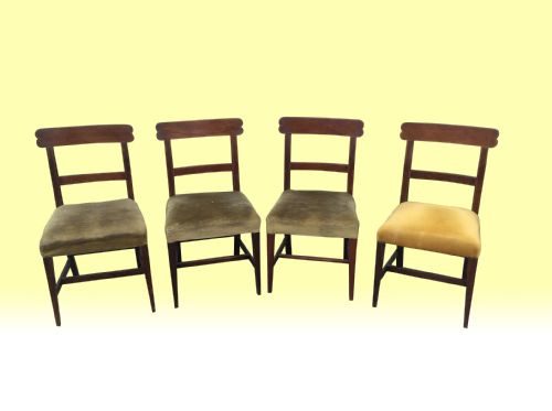 Set of Four Irish Georgian Sheridan Inlaid Mahogany Antique Dining Chairs