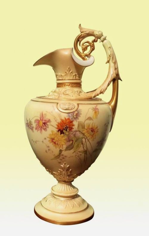 Stunning Large Hand Painted  Antique Royal Worcester Ewer