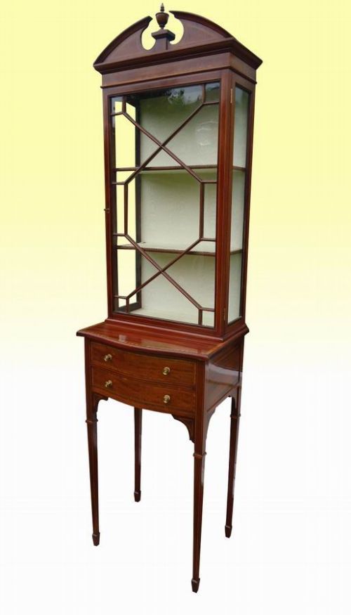 Magnificent Quality Antique Inlaid Mahogany Narrow Display Cabinet.