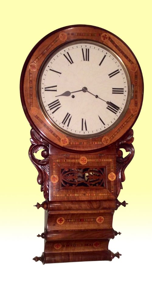 Superb Quality Antique Inlaid Walnut Drop Dial Wall Clock