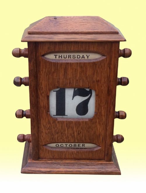 Superb Antique English Oak Perpetual Desk Calendar