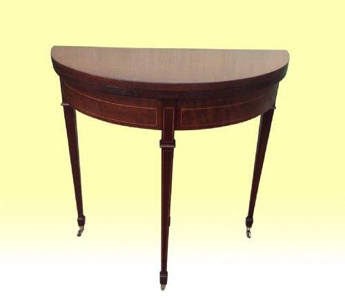 Quality Small Antique Demi Lune Inlaid Mahogany Card Table
