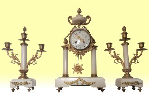fig 1. Beautiful antique marble and ormolu French mantel clock set garniture