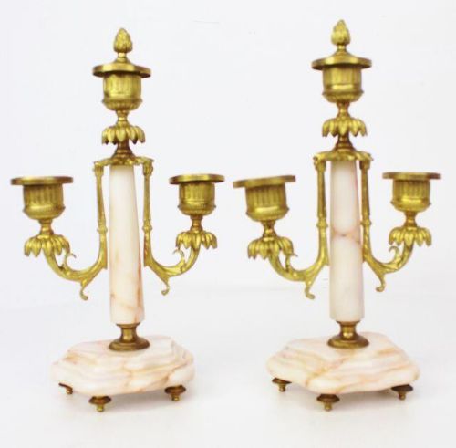 fig 1. Beautiful French marble and bronze portico mantel clock garniture set