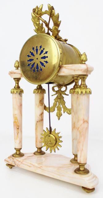 fig 2. Beautiful French marble and bronze portico mantel clock garniture set