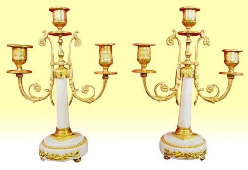 fig 2. Antique marble and gilt bronze marble mantel clock set garniture