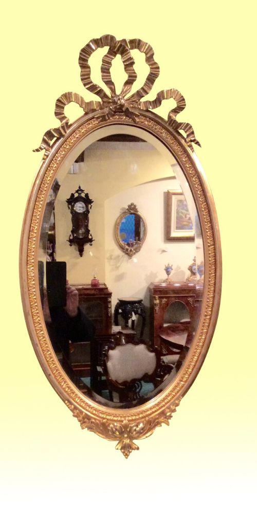 Beautiful Large Antique Gilt Oval Bevelled Mirror
