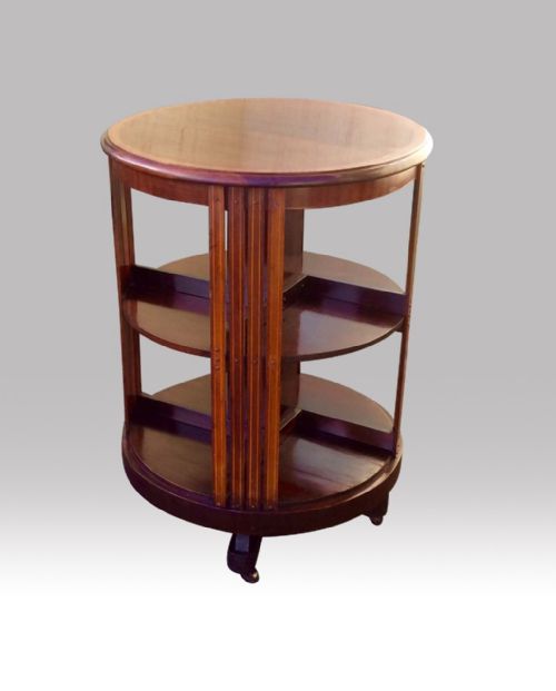 Quality Antique Inlaid Mahogany Circular Revolving Bookcase



