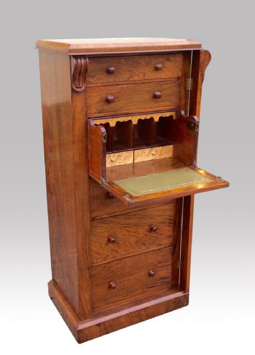 Quality Figured Walnut Secretaire Wellington Chest