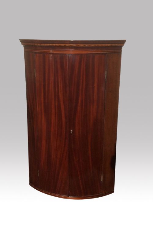 Period Georgian  Inlaid Mahogany
bow Front Hanging Corner Cabinet