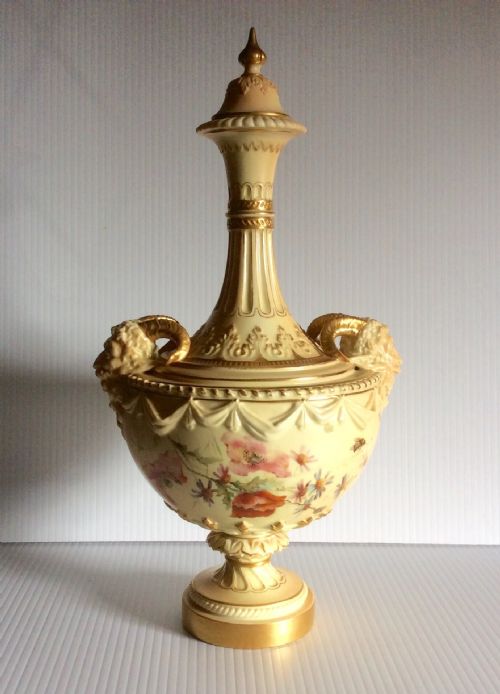Stunning Antique Blush Ivory Royal Worcester Vase by Edward Raby
