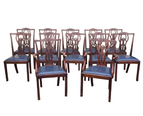 Set of Twelve Antique Mahogany Dining Chairs