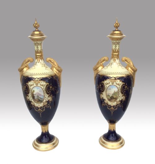 Stunning Pair of Large Antique Coalport Vases.
