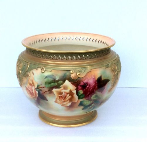 Wonderful Large Antique Royal Worcester Jardiniere,signed 
M E Eaton