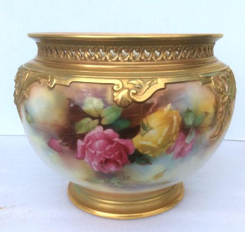 Stunning Large Hand Painted Gilded Royal Worcester Jardinière